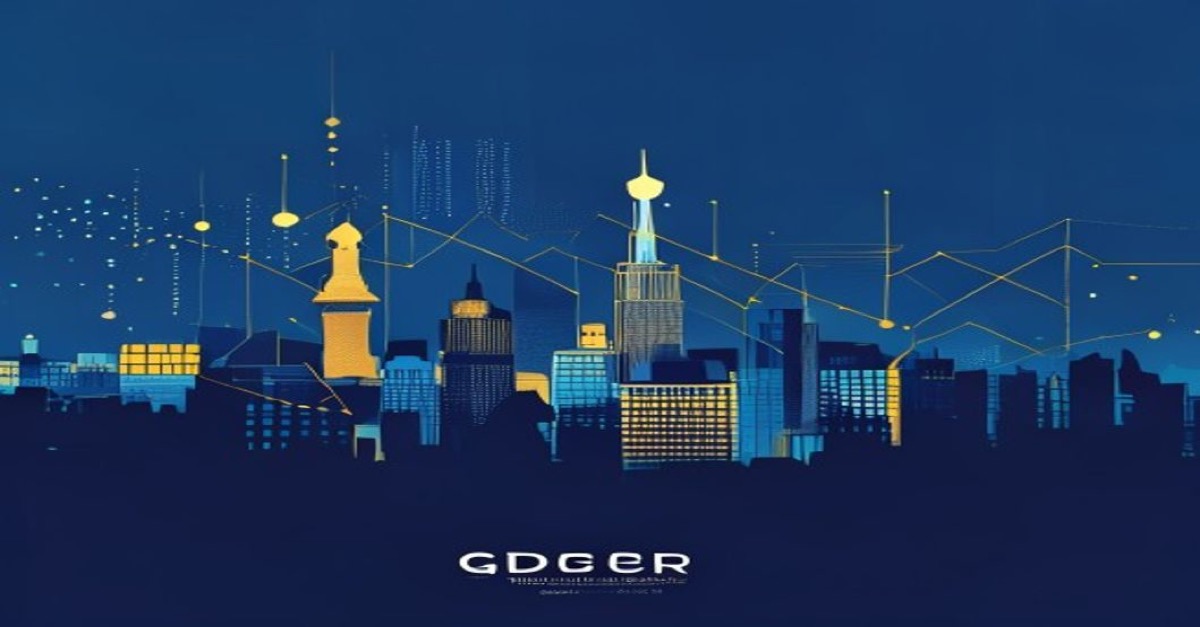 Illustration abstraite de la protection des données RGPD au Luxembourg, silhouette de la skyline en bleu et or, concept juridique élégant.