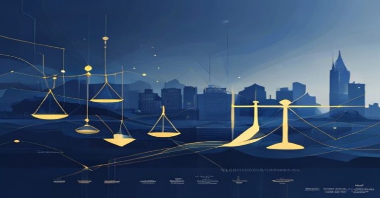 Illustration abstraite de restructuration d'entreprise avec skyline du Luxembourg, tons bleu et or.
