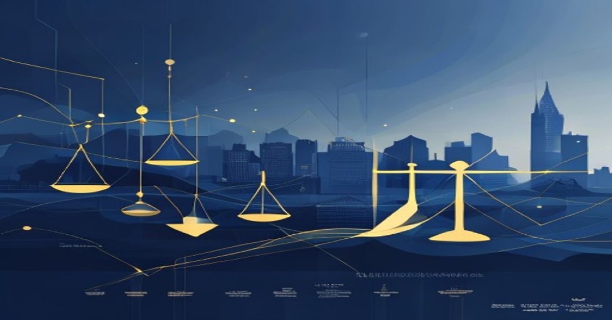 Illustration abstraite de restructuration d'entreprise avec skyline du Luxembourg, tons bleu et or.