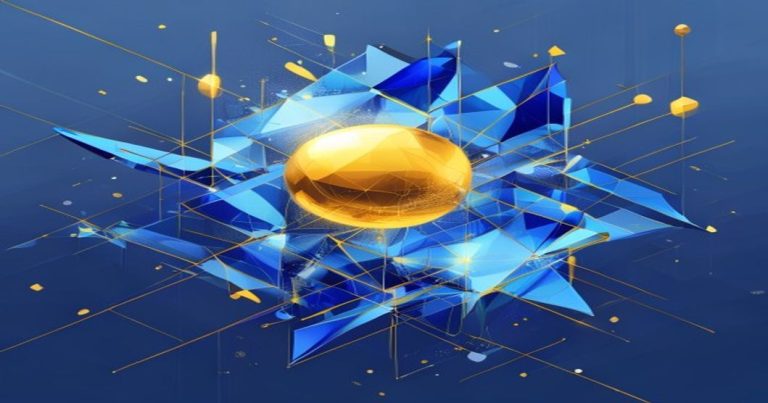Abstract illustration of a flexible investment fund structure with blue and gold geometric shapes