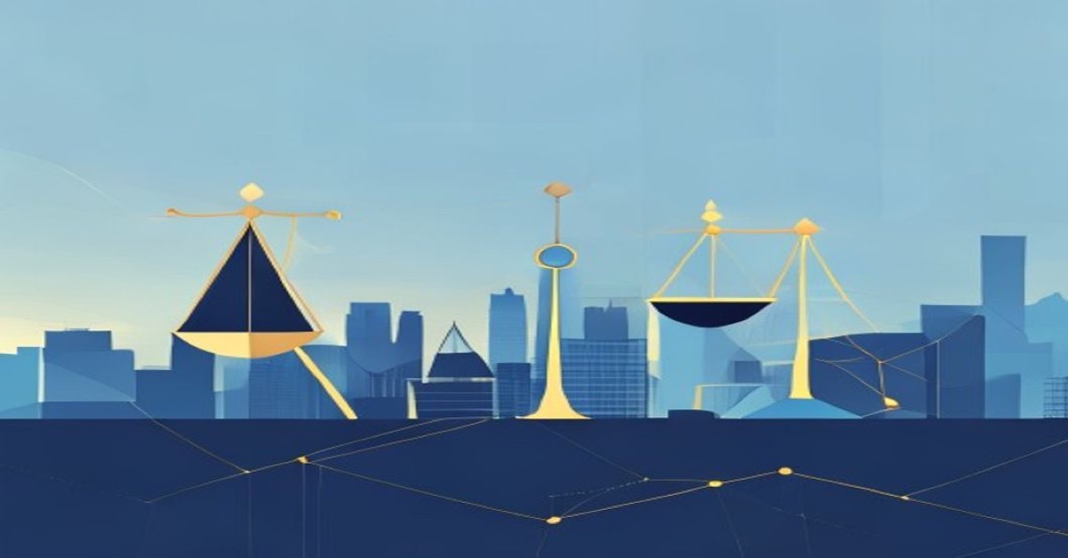 Abstract corporate illustration of Luxembourg skyline in blue and gold, symbolizing AIFM CSSF legal and financial concepts.
