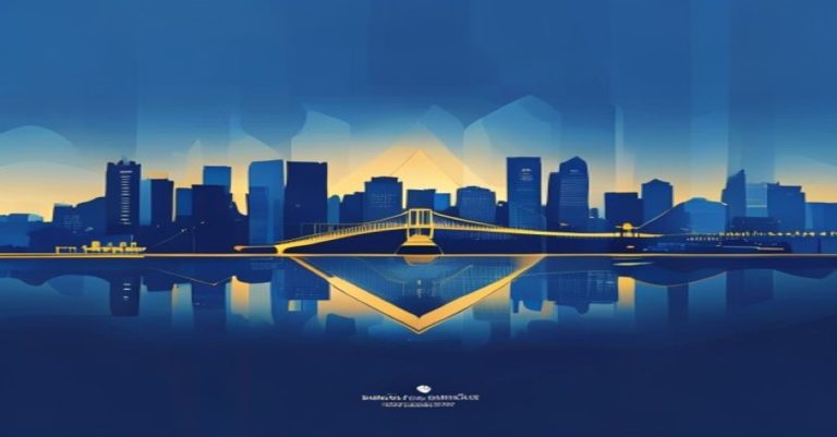 Abstract illustration of Luxembourg skyline in blue and gold, symbolizing secure holding tax ruling for Soparfi companies