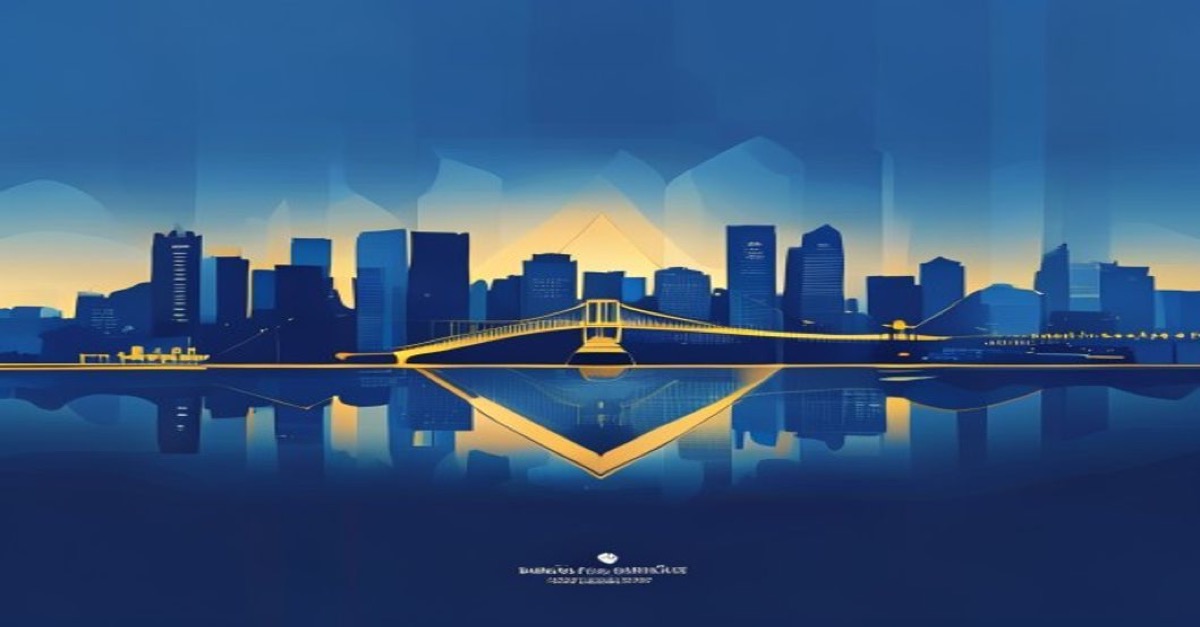 Abstract illustration of Luxembourg skyline in blue and gold, symbolizing secure holding tax ruling for Soparfi companies