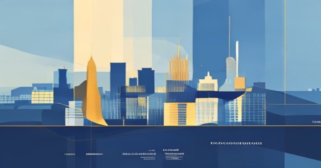 Abstract illustration of shareholder current account concept with Luxembourg skyline in blue and gold.