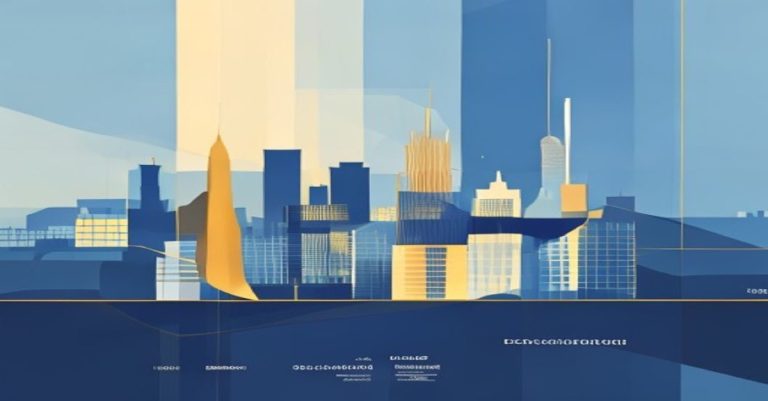 Abstract illustration of shareholder current account concept with Luxembourg skyline in blue and gold.
