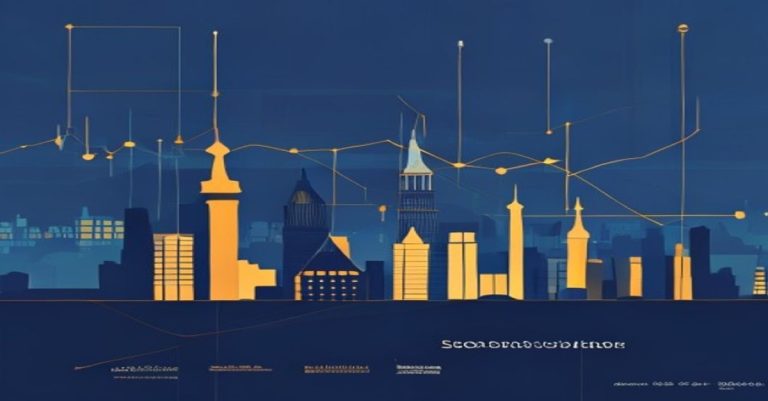 Abstract illustration of stock options and ESOP concept with Luxembourg skyline in blue and gold tones