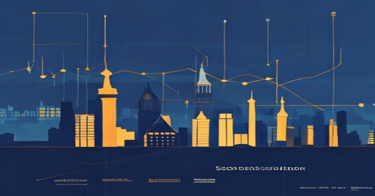 Abstract illustration of stock options and ESOP concept with Luxembourg skyline in blue and gold tones