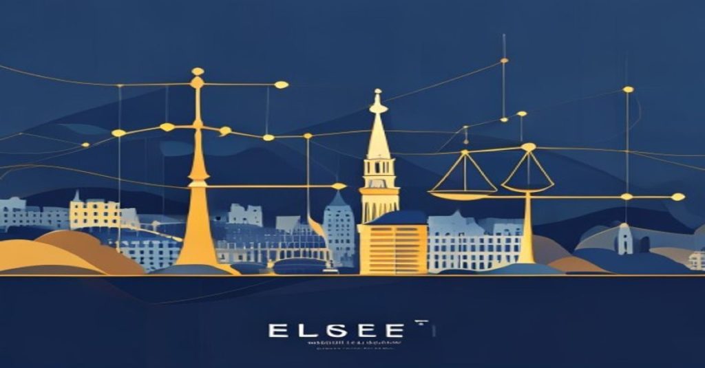 Illustration abstraite d'un concept juridique et financier avec la skyline de Luxembourg en tons bleu et or, évoquant le régime ELTIF.