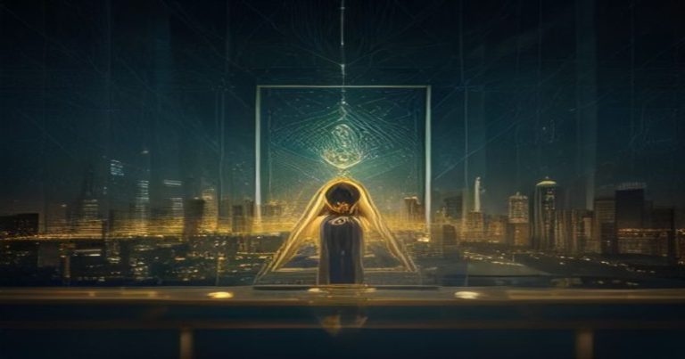 Illustration corporate élégante en tons bleu et or représentant un compte courant d'associé au Luxembourg, avec documents juridiques stylisés, symboles de financement et de justice, sans texte ni visage réaliste.