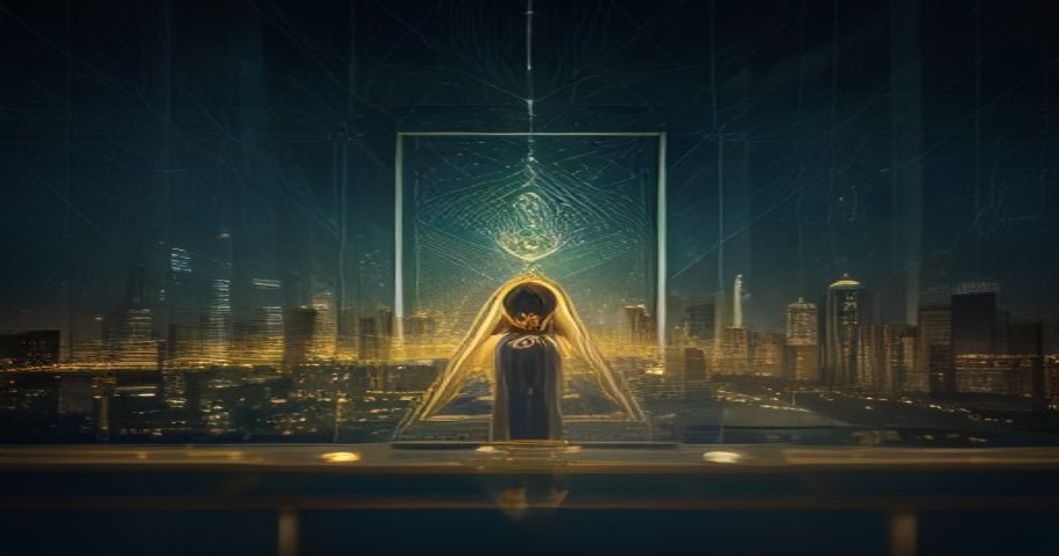 Illustration corporate élégante en tons bleu et or représentant un compte courant d'associé au Luxembourg, avec documents juridiques stylisés, symboles de financement et de justice, sans texte ni visage réaliste.