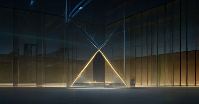 Elegant corporate illustration of a Luxembourg SOPARFI holding company structure with connected subsidiary buildings in blue and gold tones.