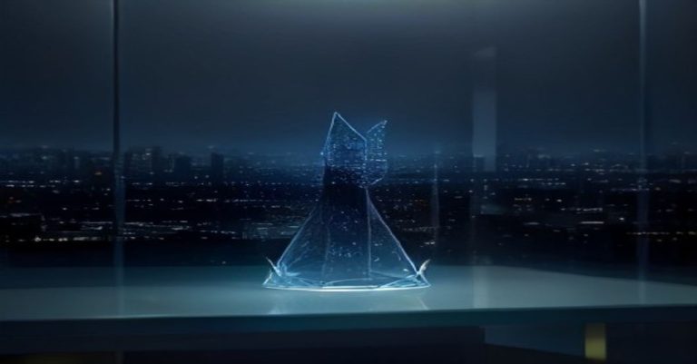 Illustration d'une structure en verre transparent contenant des actifs en or, posée sur un bureau bleu avec la silhouette de la ville de Luxembourg en arrière-plan, symbolisant l'optimisation fiscale.