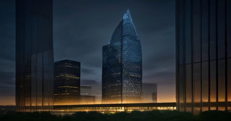Corporate illustration of Luxembourg financial district with legal structure blueprints and golden investment charts in blue and gold tones