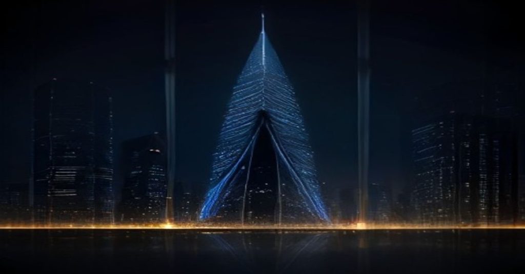 Illustration corporate abstraite représentant le régime fiscal SICAR au Luxembourg, avec une skyline financière stylisée, structures géométriques dorées et bleues, symboles de conformité réglementaire et de croissance en private equity, sans texte.