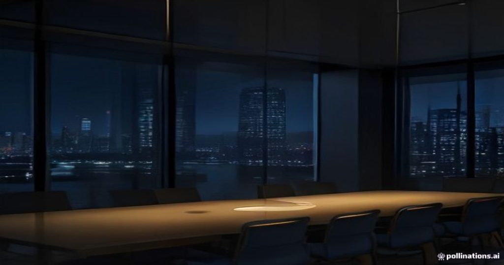 Illustration corporate élégante d'une structure de holding SOPARFI au Luxembourg avec immeubles modernes, connexions dorées et éléments financiers, sans texte ni visage.
